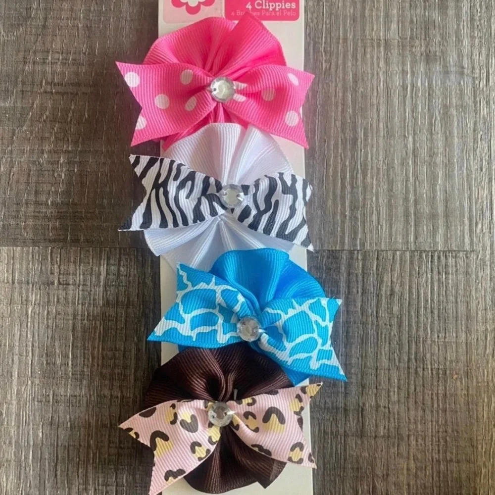 💞 New Little Girls 4-Piece Hair Bow Clip Set